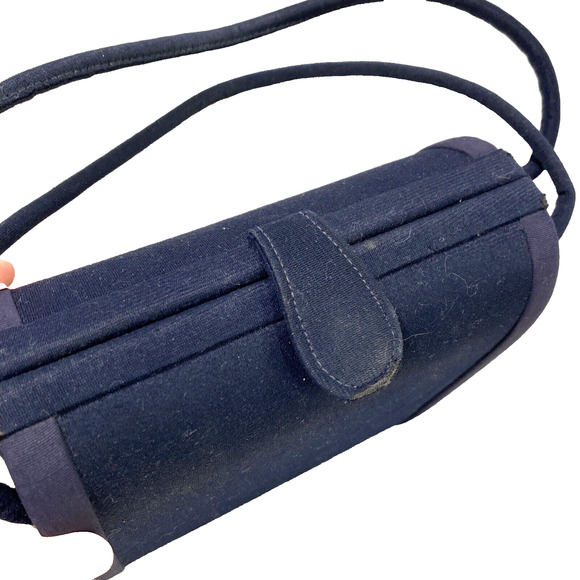 Vintage Mid Century Box Style Hand Bag Top Handle Purse Navy Blue Wool Classic - Picture 5 of 8